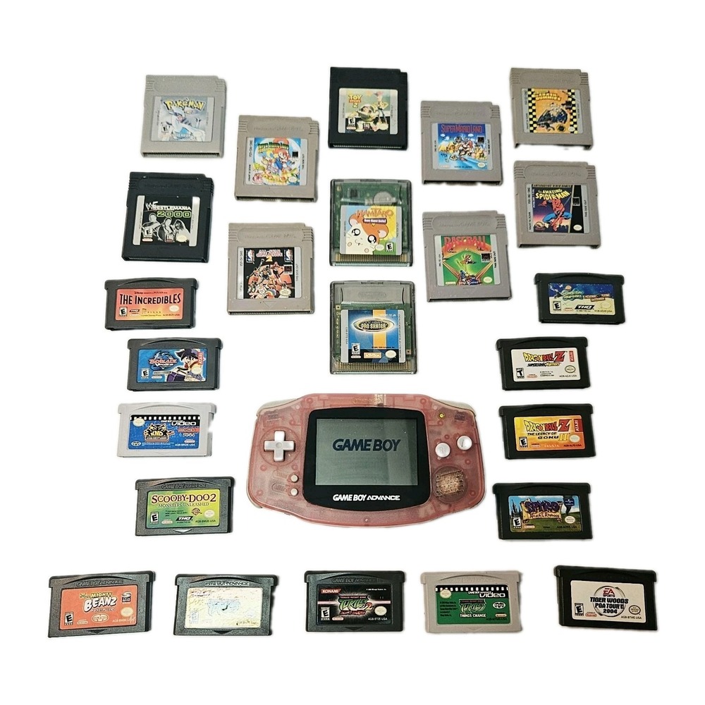 Nintendo GameBoy Advance Console Milky Pink Color AGB-001 With 24 Games Tested